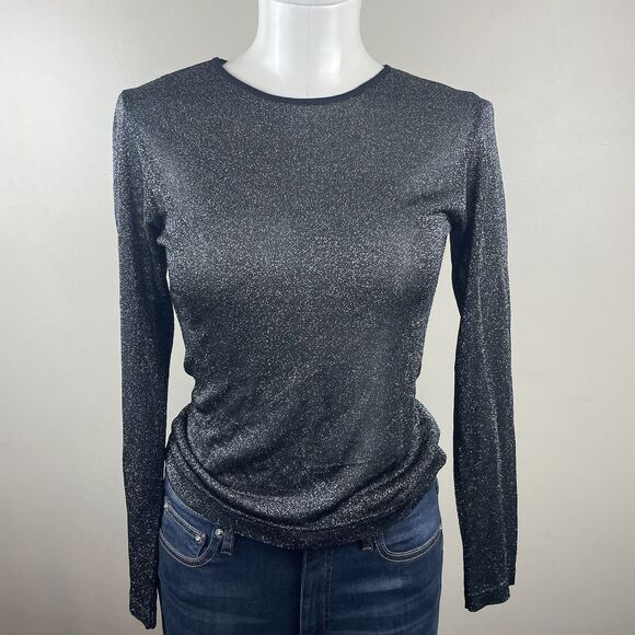 moda international Retro 90s Whimsygoth Black Silver Shimmer Small Top Witchy - Picture 1 of 8